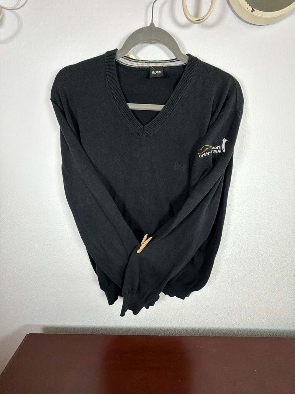 Boss Hugo Boss V-Neck Sweater Size M Black Golf Tournament